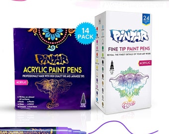 PINTAR Premium Acrylic Paint Pens - (24 Pack) Fine Tip Pens & (14 Colors) Medium Tip Pens For Rock Painting, Ceramic Glass (Bundle Deals)