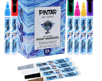 Pintar Oil Based Paint Markers - 24 Pack with 20 (5 mm Tips) & 4 (1 mm Tips)