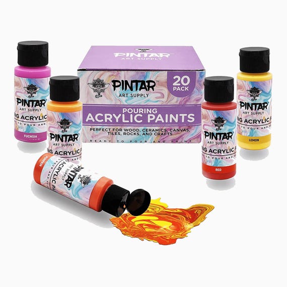 Pintar Art Supply Acrylic Pouring Paints, Set of 20 Colors | High Flow, Easy Pour Acrylic Paint| Pre-mixed, Water-Based Craft Paint, 2oz Bot