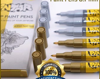 Pintar Acrylic Paint Markers – Set of 6 Gold & Silver Pens with Fine 0.7mm Tips – Perfect for Rock, Wood, Glass and Canvas Painting