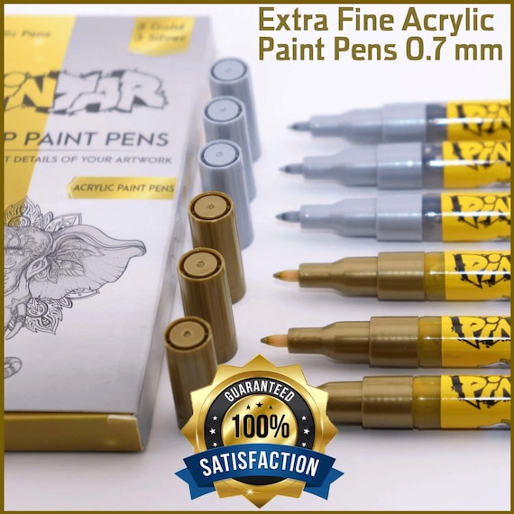 Pintar Acrylic Paint Markers – Set of 6 Gold & Silver Pens with Fine 0.7mm Tips – Perfect for Rock, Wood, Glass and Canvas Painting
