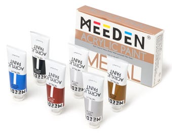 Meeden Metallic Acrylic Paint, 6 Colors Heavy Body Acrylic Paint Set, 60 Ml|2 Oz Pro Tubes, Rich Pigments Non-Toxic Art & Craft Paints For A