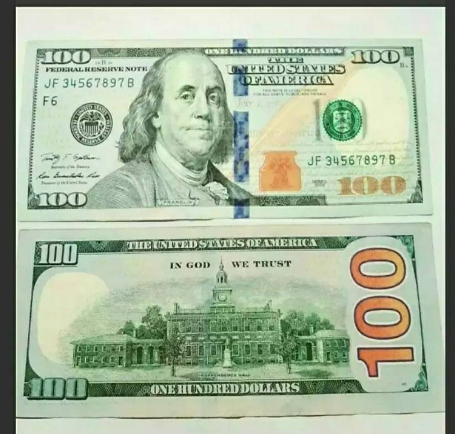 Perfect ladder serial number 3456789 hundred dollar bill Etsy