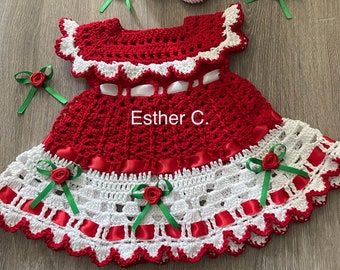 Weihnachten Häkeln Baby Kleid MUSTER NUR sofortiger download PDF 0-3, 3-6, 6-9 und 9-12 Monate Häkelanleitung