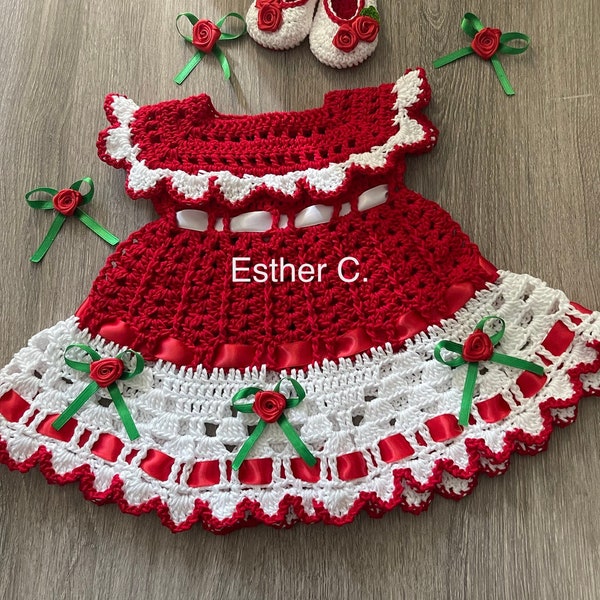 Crochet Christmas Baby Dress PATTERN ONLY instant download PDF 0-3, 3-6, 6-9 and 9-12 months Crochet Dress Pattern