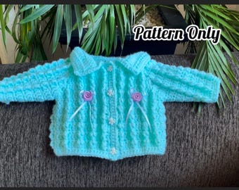 Crochet Baby Cardigan Pattern (0-3 Months) - PDF Download