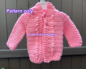 Crochet Baby Sweater PATTERN Only PDF Instant Download Popcorn