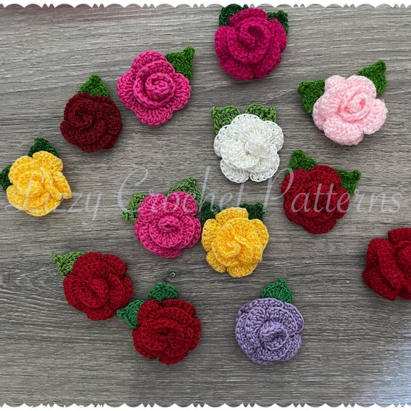 Crochet Rose Pattern - Crochet Mini Rose - Crochet flower applique  PDF Pattern only