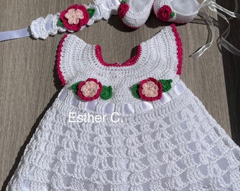 Baby Kleid, Stirnband und Schühchen Häkelmuster, leicht zu folgen, digitaler Download 0-3 Monate Muster nur PDF