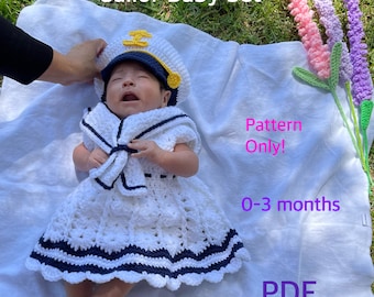 Patrón de vestido marinero de ganchillo para bebé de 0 a 3 meses (descarga en PDF)