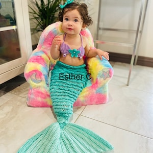 Handmade Mermaid costume, 1-2 years crochet mermaid tail, crochet little mermaid tail, mermaid sack, mermaid top and headband or hair clip.