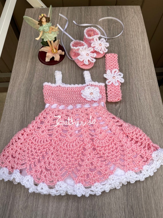 Pineapple Stitch Baby Dress With Sandals and Headband Pattern | Etsy