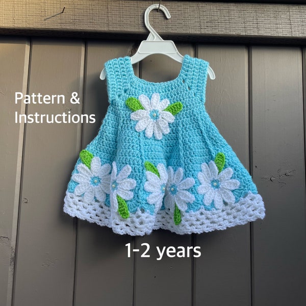 Patrón de Vestido de Bebé a Crochet solo PDF 1-2 años