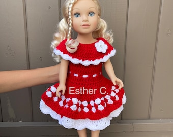 Haakpatroon 18-inch poppenjurk Nu downloaden pdf Kerstpop-outfit