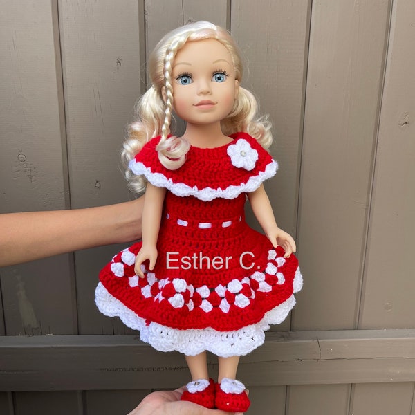 Crochet Pattern 18" Doll Dress Download Now PDF Christmas Doll Outfit