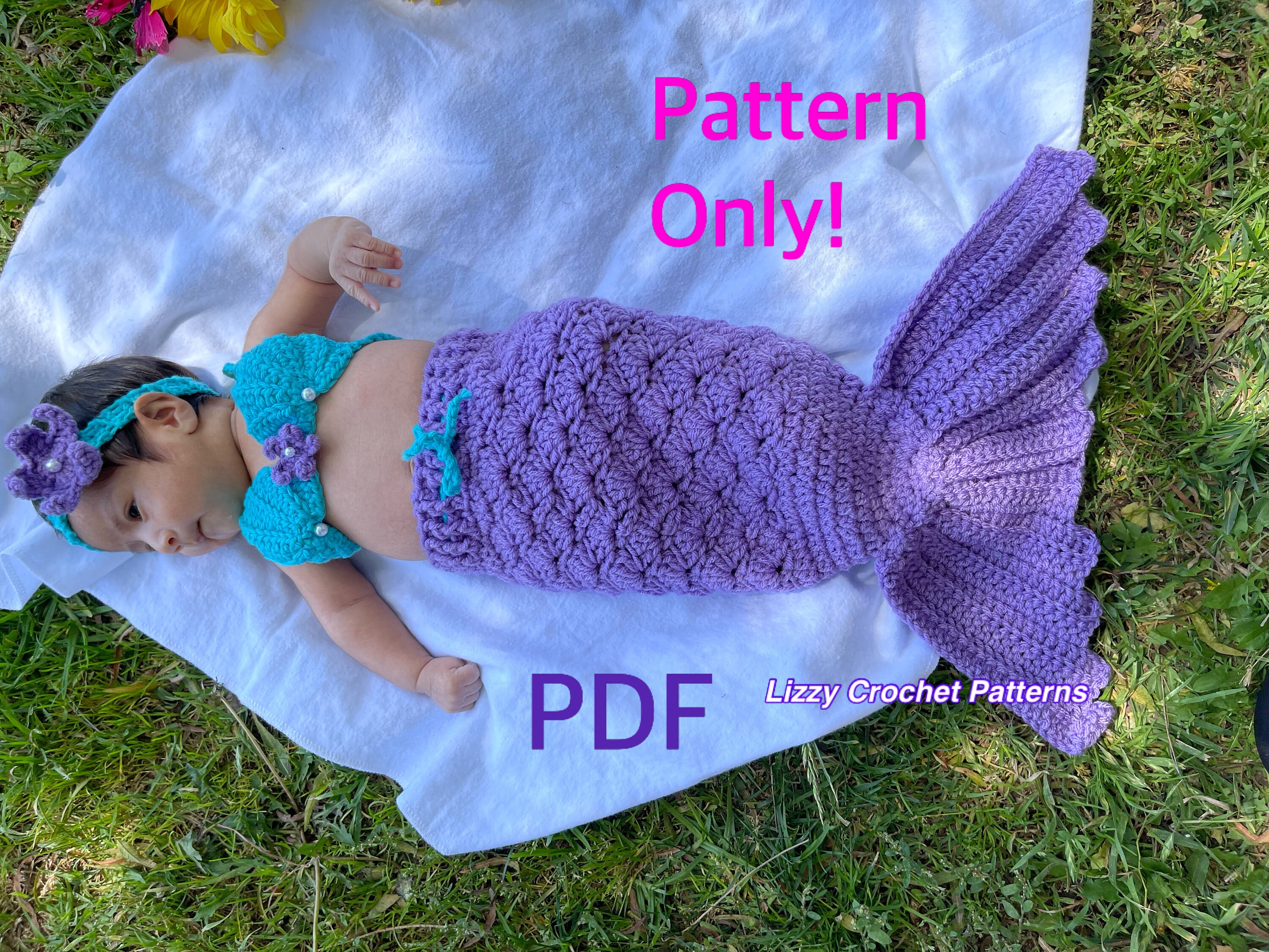 Crochet Mermaid Tail PATTERN Only Newborn 0 3 Months PDF Instant Download Mermaid Top and Headband Etsy