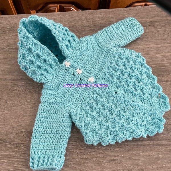 Crochet Baby Cardigan 0-3 months PATTERN ONLY instant download PDF