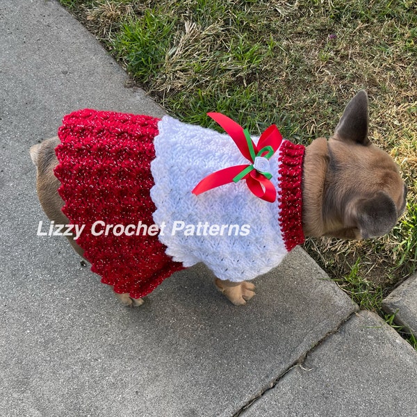 Christmas Dog Dress PATTERN only PDF instant download Crochet Dog Sweater Pattern Cat dress Pet Christmas sweater pattern