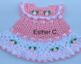 Crochet Baby Dress Pattern PDF, 4 sizes:  0-3, 3-6, 6-9 and 9-12 months easy to follow PDF instant download