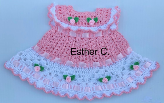 Crochet Baby Dress Pattern PDF, 4 sizes:  0-3, 3-6, 6-9 and 9-12 months easy to follow PDF instant download