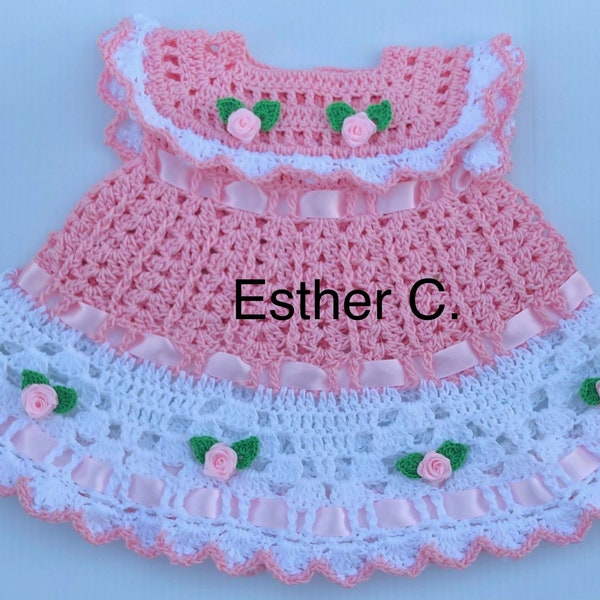 Crochet Baby Dress Pattern PDF, 4 sizes:  0-3, 3-6, 6-9 and 9-12 months easy to follow PDF instant download,