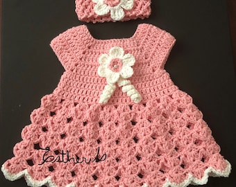 Häkelanleitung für Babykleid und Stirnband (0-3 Monate)