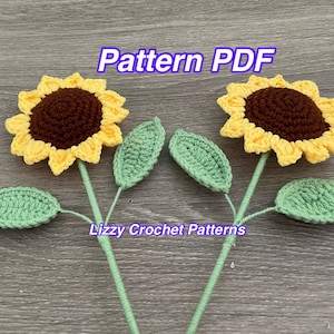 簡単なかぎ針編みのひまわりのパターンPDFひまわりのかぎ針編みのパターン、かぎ針編みの花束DIYひまわりのパターン