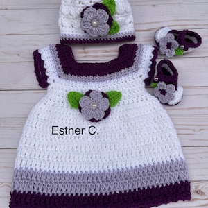 Crochet baby dress pattern, this listing includes the dress, shoes and hat. 0-3 months and 3-6 months PDF pattern only