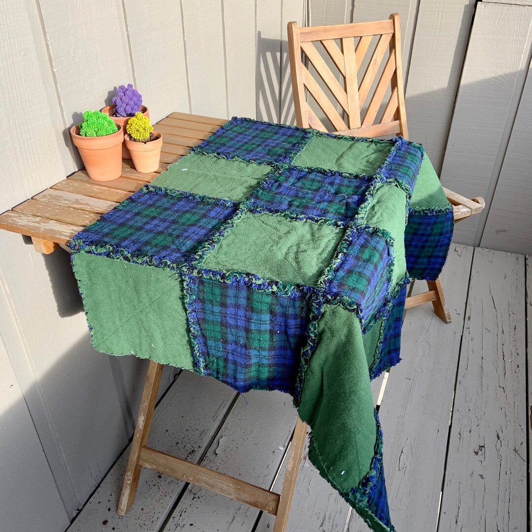 Green and Blue Plaid Flannel Rag Quilt Etsy