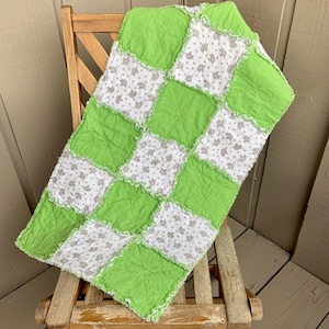 Green and Grey Elephant Flannel Rag Quilt