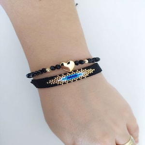 Evil Eye Miyuki&Crystal Beaded Bracelet Set, Combine Bracelet, Miyuki Delica Bracelet Combination, Heart Crystal Bracelet, Gift For Her