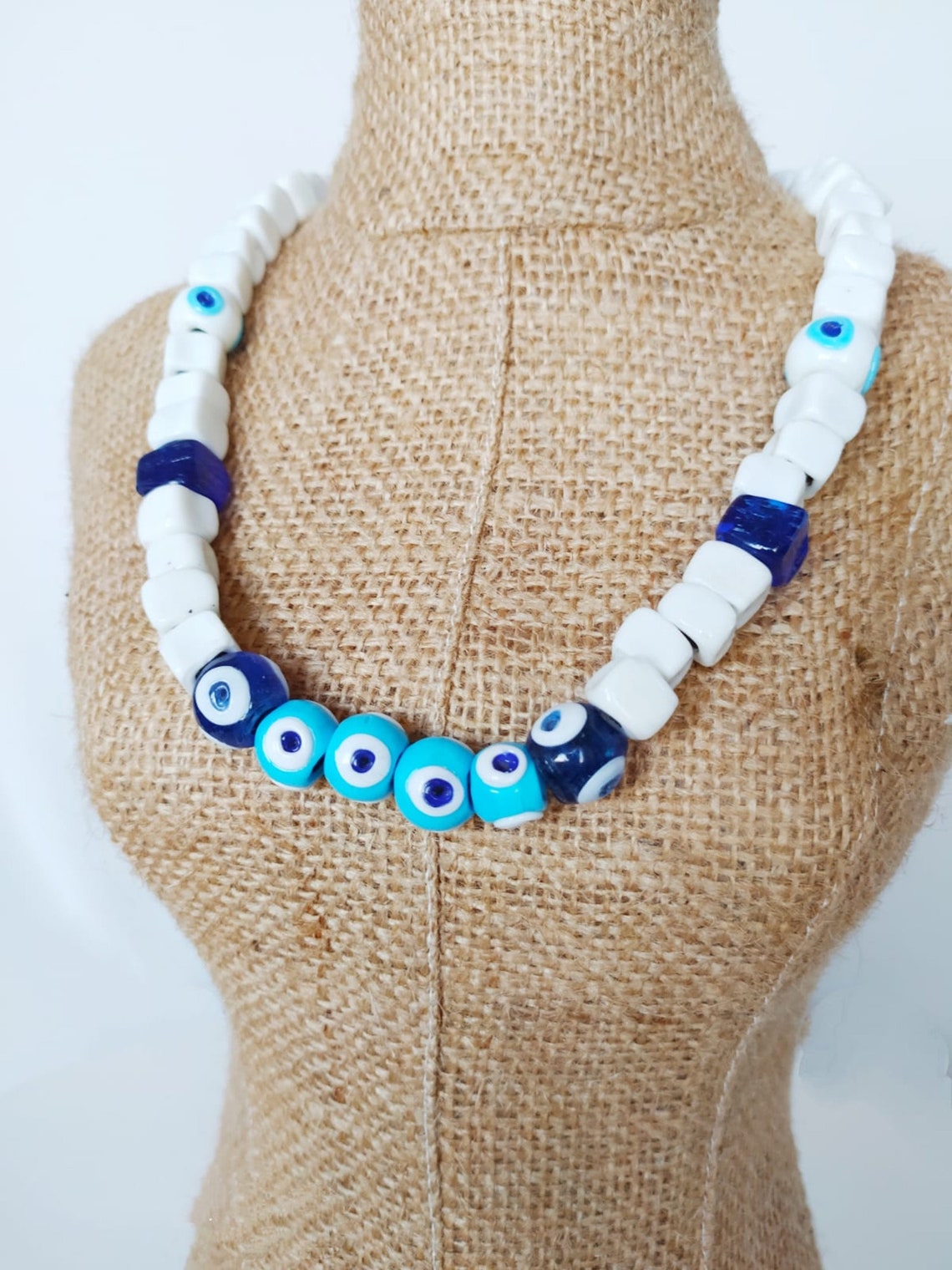Evil Eye Glass Beaded Necklace Colorful Glass Beaded Jewelry | Etsy