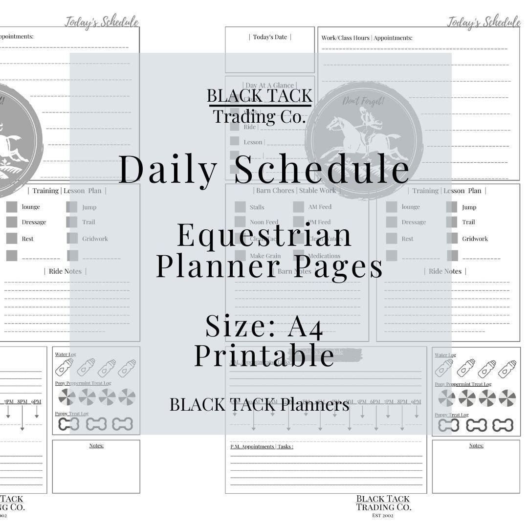 Daily Schedule Equestrian Planner Page Etsy