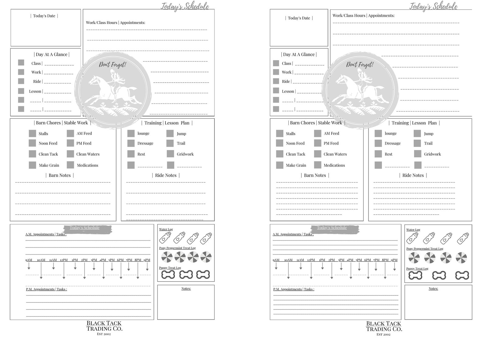 Daily Schedule Equestrian Planner Page Etsy