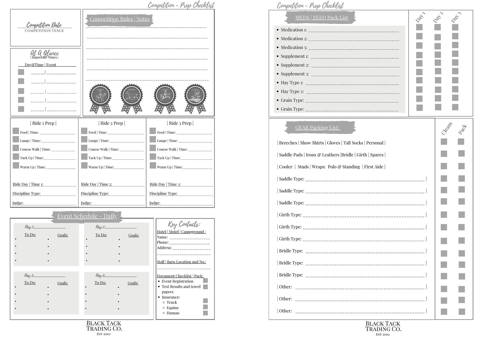 Equestrian United States Competition Planner Bundle