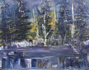 Cabin in the Woods; an original oil painting available as a photograph or a canvas