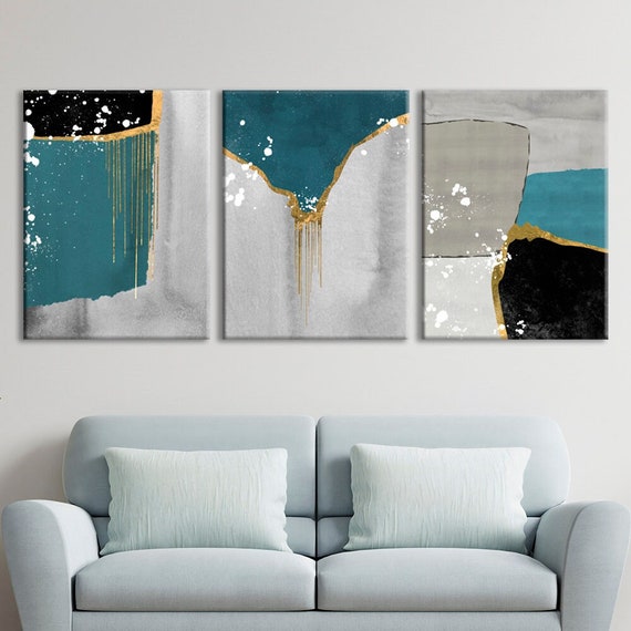 Geometric Wall Art Set Grey Fluid Framed Art Print Living Room Etsy