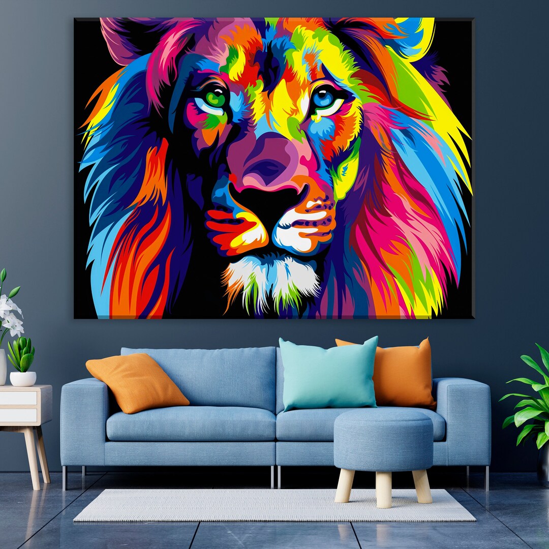 Colorful Lion Wall Art Print Street Art Canvas Graffiti Framed - Etsy