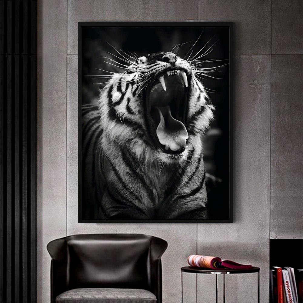 TiuAuiT Wild Animal Canvas Wall Art Tiger Picture Print on Dark Background  A Ferocity Royal Bengal Tiger Pictures Framed Contemporary Art for Living