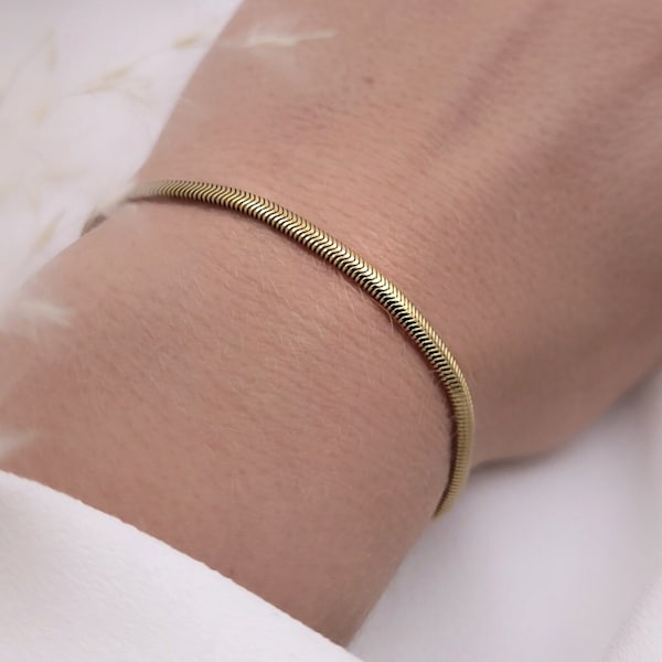 Bracelet maille plate serpentine, bracelet minimaliste simple accumulation, cadeau de noël femme
