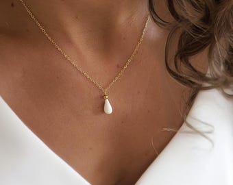 Porcelain wedding necklace, white teardrop pendant, minimalist bridal necklace, designer jewelry for civil ceremony, Christmas gift for women