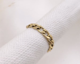 Stainless steel gold curb chain ring, link ring, women's Christmas gift