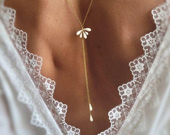 Collier de dos mariée goutte en porcelaine, bijoux dos nu décolleté mariage, cadeau fête des mères