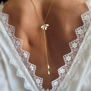 Porcelain drop bridal back necklace, backless wedding neckline jewelry, Mother's Day gift