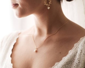 Collier mariée perle minimaliste, collier mariage perle d'eau douce, bijoux de créateur Lyon, cadeau de noël femme, bijoux cérémonie civile