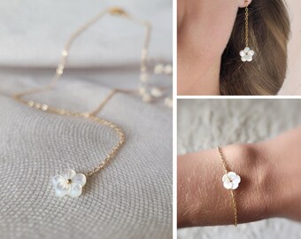 Bloemen bruiloft sieradenset, bruidsset, ketting, armband en oorbellen, sieraden voor burgerlijke ceremonie, cadeau voor vrouwen