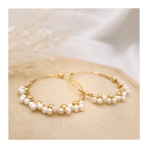 Bridal earrings, wedding cultured pearl hoop earrings, women's Valentine's Day gift