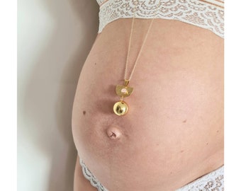 Gold pregnancy bola, pregnant woman's golden long necklace, pregnancy gift, future mother Christmas gift