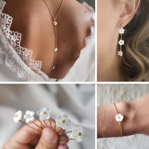 Flower wedding jewelry set, bridal set, necklace, bracelet and earrings, civil ceremony jewelry, women&#39;s gift
