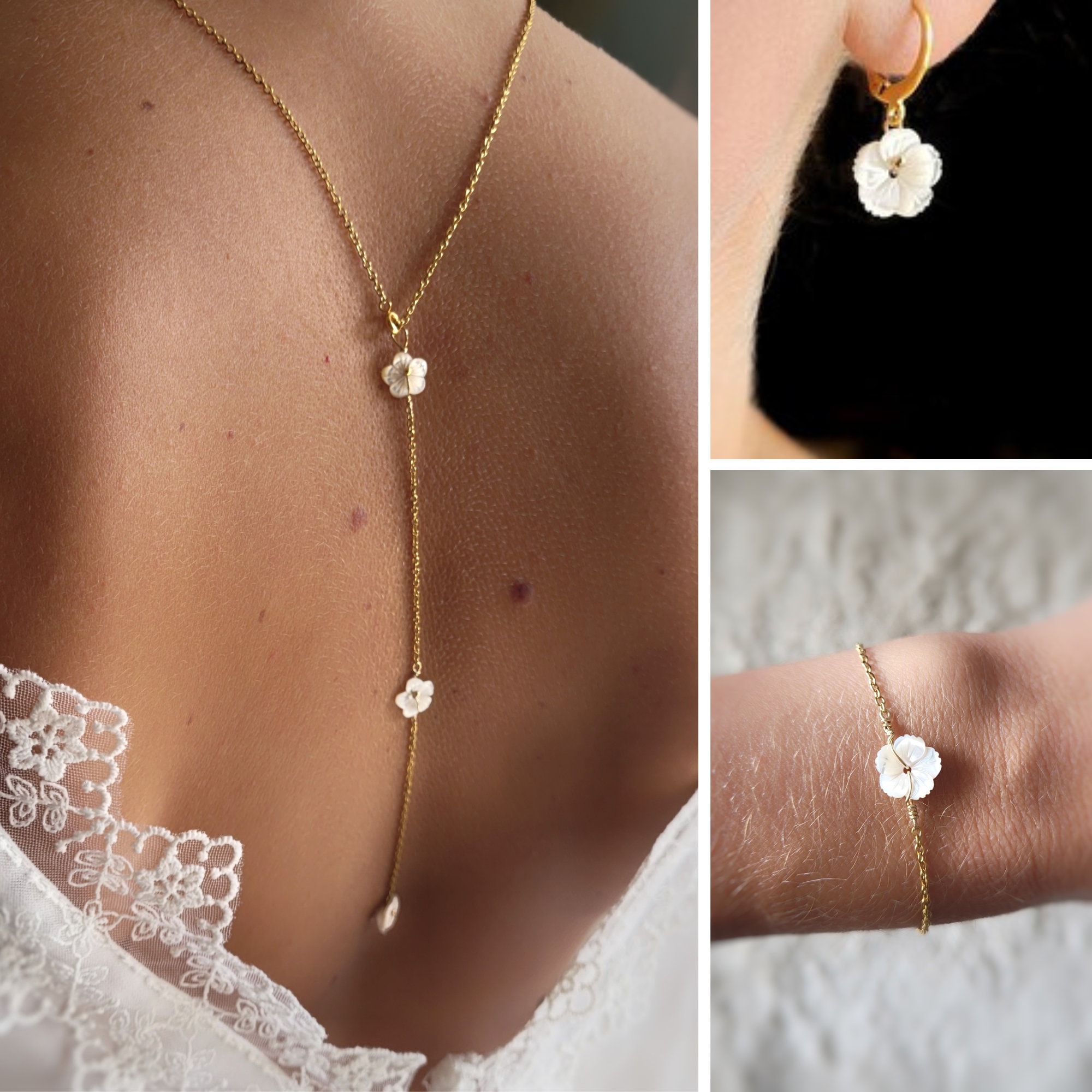 Collier Femme Gris Rose/Crème Argenté robe d Mariée/Soirée/Mariage perle Fleur